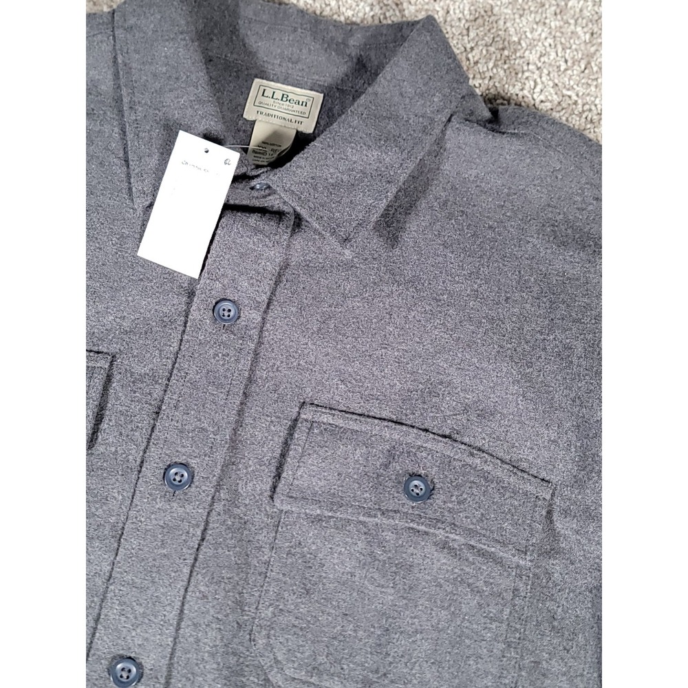 LL Bean Shirt 2XL Gray Men Chamois Flannel Long Sleeve Button Up Heavyweight NWT - Picture 7 of 16